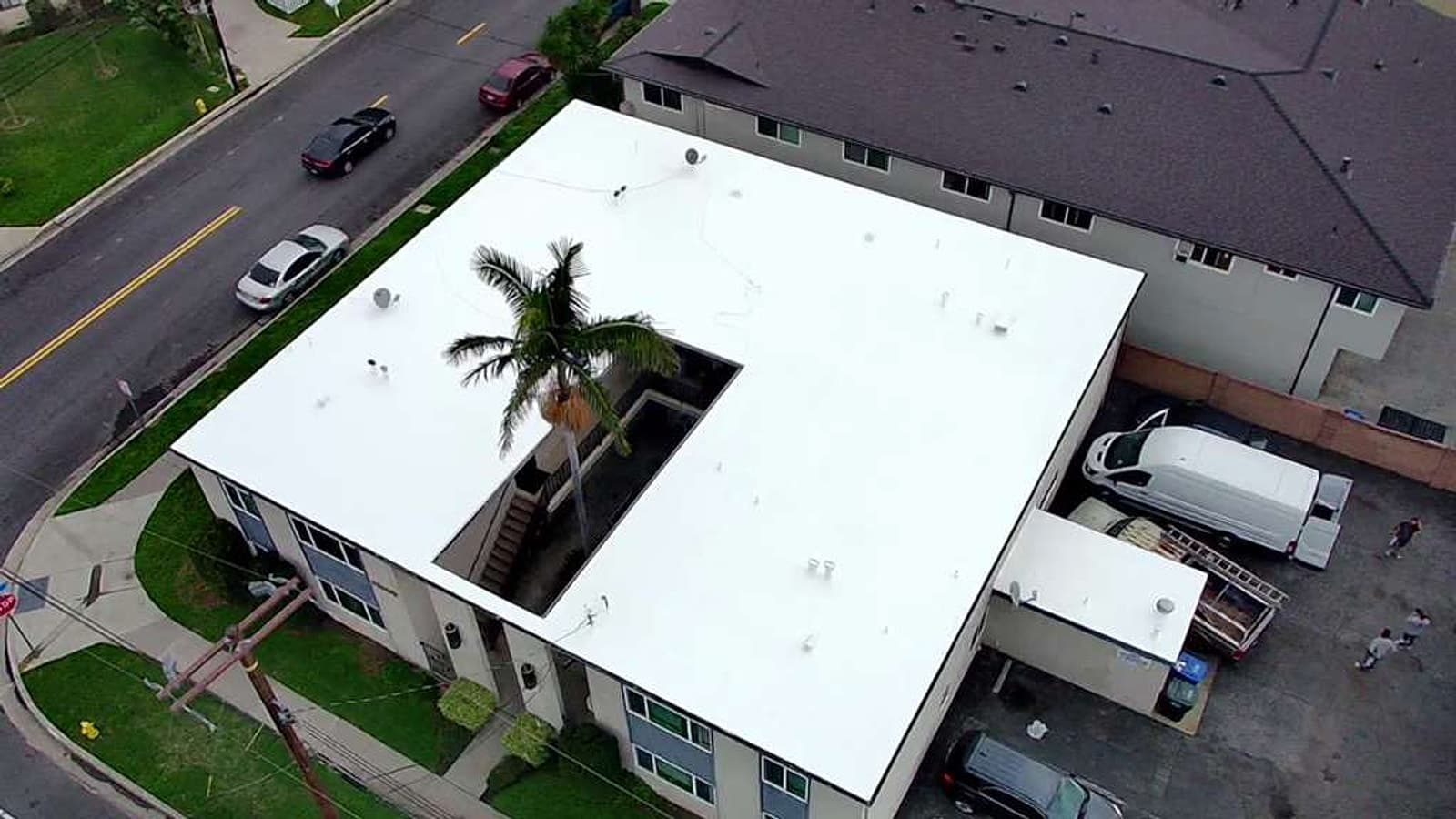Completed residential roof from the street
